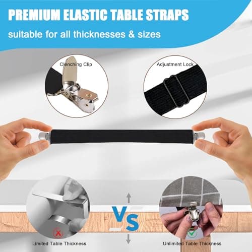 Tablecloth Clips for Outdoor Thick Tables Hidden Strap 5 Pack, Adjustable Elasticity Picnic Table Cloth Holder Clip Large Clamp for Bench Cover Party Restaurant Camping RV Essential Accessory Black - Thumbnail 3