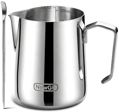 NewGF Stainless Steel Milk Frothing Pitcher - 12oz (350ml), Espresso Steaming Pitcher for Coffee, Cappuccino, Premium Barista Tools for Precision Latte Art, 12oz Jug Cup - Image 1