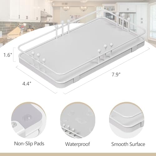 Pursura Bathroom Vanity Tray for Toiletries Makeup Perfume Candle Toilet Tank, Kitchen Tray for Soap Dispenser Spice Salt, Small Tray for Countertop Decor Coffee Nightstand 7.9”x4.4” White - Thumbnail 2