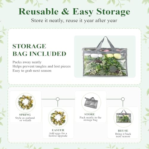 Presentastic 6ft Easter Garland Decorations, 2-in-1 Easter Garland-to-Wreath for Mantel, Fireplace with 18 Pastel Eggs, LED Lights and Storage Bag, Easter Decor for Front Door, Window, Table, Entryway - Thumbnail 4