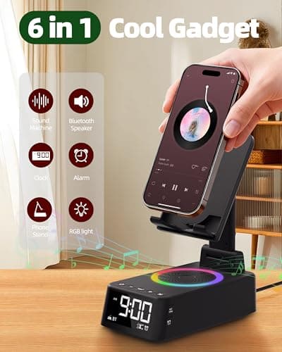 Caulikine Gifts for Men Women, Cell Phone Stand with Bluetooth Speaker,Sound Machine White Noise Machine with 20 Soothing Sounds,Ambient Light Portable Speaker Stand Birthday Gifts for Men,Women,Dad - Thumbnail 3
