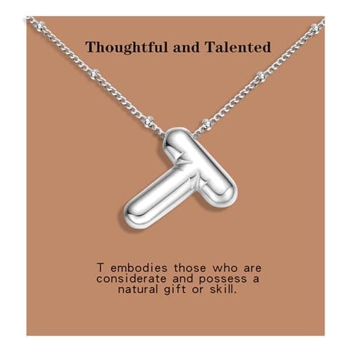 BOLAGTIER Bubble Letter Necklace Gold Plated Balloon Initial Chunky Bubble Alphabet Pendant Necklace Trendy Jewelry Gift for Women (T, Silver) - Image 1