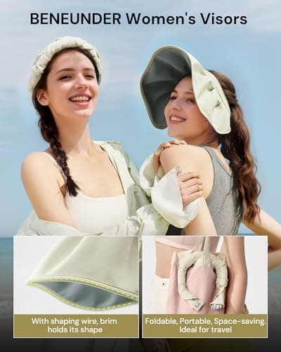 BENEUNDER Sheel Sun Hats for Women Wide Brim Foldable UV Protection UPF50+ Visors for Outdoor Travel Vacation Black - Thumbnail 3