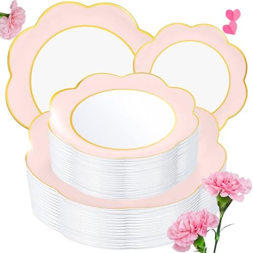 WONDERFUL 60pcs Pink Plastic Plates Pink Disposable Plates for Party Wedding Birthday Plate Scalloped Plastic Plate for Upscale Parties,Wedding,Tea Party,Birthdays,Bridal Shower,Mothers Day - Image 1