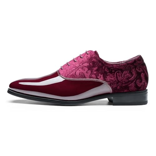 Rihero Men's Black Dress Shoes Oxford Classic Formal Prom Wedding Tuxedo Shoes for MenWine Red Size 7.5 - Thumbnail 3