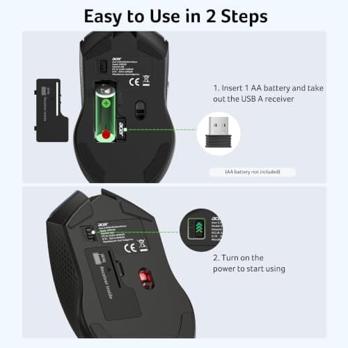 acer Wireless Mouse for Laptop, 2.4GHz Computer Mouse 5 Adjustable DPI Office Cordless USB Mice with USBA Receiver, 6 Buttons, 4000 DPI, Medium to Large Sized Hands Compatible with PC, Laptop, Desktop - Thumbnail 6