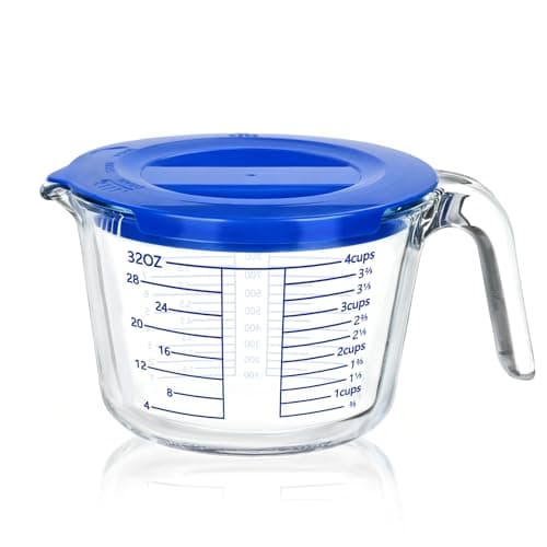Glass Measuring Cup, 4 Cup Measuring Cup with Lid, High Borosilicate Liquid Measuring Cups with Easy-Read Scale for Cooking and Baking, Dishwasher/Freezer/Microwave Safe - Image 1