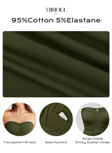 MIHOLL Womens Rompers for Summer Dressy Short Jumpsuits Loose Casual Cotton Romper Overalls with Pockets Army Green S - Thumbnail 5
