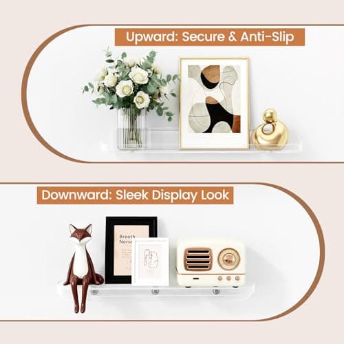 SpaceWhisper Floating Shelves for Wall, 6-Pack 15" Wall Shelves for Bathroom, Bedroom, Kitchen, Living Room, Display Hanging Shelf Organizer for Book, Picture Ledge, Figure Storage, Room Decor (Clear) - Thumbnail 5
