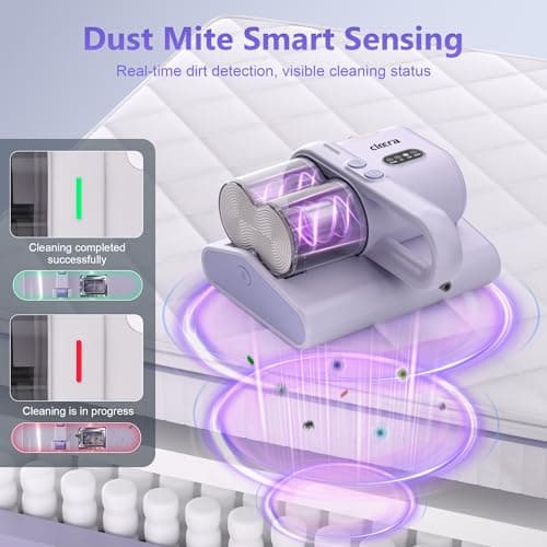 Cleera Mattress Vacuum Cleaner, 16KPa Suction, 14000RPM Tapping, 253.7nm UV-C Dual Optical Sensors, 400W Bed & Couch Vacuum, Dual Brushroll, Smart Dust Sensor, HEPA Filtration for Sofa Crib Carpet - Thumbnail 6