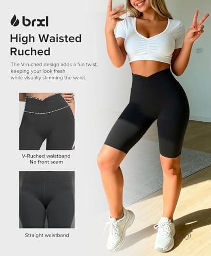 BRXL V Ruched Biker Shorts for Women 8" No Front Seam with Inner Pocket - Thumbnail 3