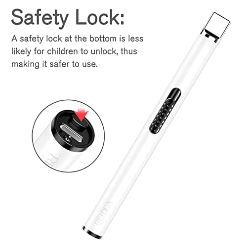REIDEA USB Candle Lighter, Windproof Flameless Electronic Rechargeable with Safety Protector Button for Home Candle Outdoor Activities (White) - Thumbnail 3