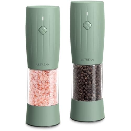 Ultrean Salt and Pepper Grinder Set, Rechargeable Automatic Pepper Mill Shakers, 6 Adjustable Coarseness, LED Light, Kitchen Gadget, Christmas Gifts, Black & White