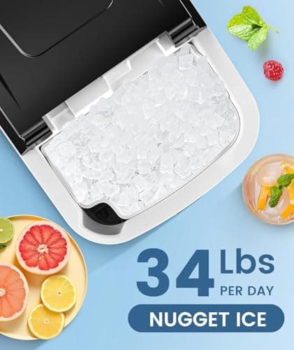 Antarctic Star Nugget Ice Maker Countertop,34Lbs/24H, One-Click Operation, Self-Cleaning, Ice Scoop&Ice Basket, Stainless Steel Pebble Ice Machine for Kitchen/Office/Bar (Steel Black) - Thumbnail 5