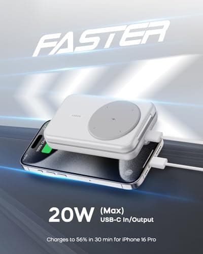 RORRY Portable Charger, 3-in-1 Charging Station 10000mAh Portable Charger Power Bank for MagSafe Foldable Battery Pack Travel for iPhone 17/16/15/14/13/12, for Apple Watch 11/10/9/8/7/Ultra/3/2, White - Thumbnail 6