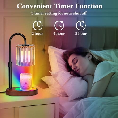 Lukasa Candle Warmer Lamp with Timer, with LED Color Lights, Dimmable, Adjustable Height, House Warming Gifts New Home Decor, Gifts for Women Mom for Birthday Mothers Day Thanksgiving Day Christmas - Thumbnail 2