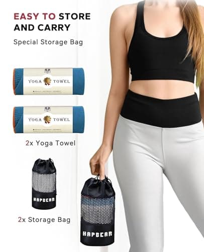HAPBEAR 2 Pack Hot Yoga Towel - Non Slip Yoga Mat Towel with Grip Dot, Super-Absorbent, Soft Microfiber Towel for Hot Yoga, Pilates and Fitness - Thumbnail 5