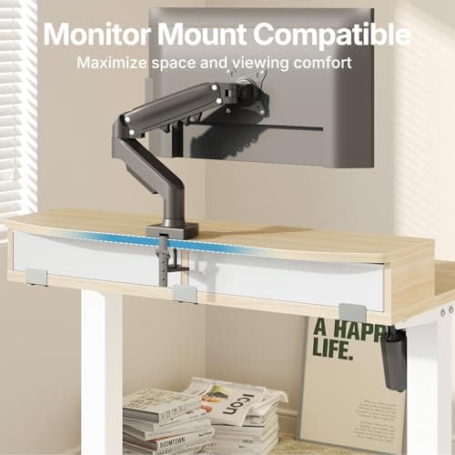 HUANUO 32 x 21 inch Small Electric Standing Desk with 2 Drawers, C-Clamp Mount Compatible, Height Adjustable Sit Stand Desk, Home Office Stand Up Desk with 4 Memory Height Settings, Light Walnut - Thumbnail 4