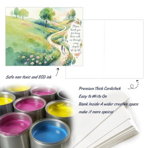 Ami Happy Mother's Day Card for Mom 5x7 Inch with Envelope & Sealing Sticker, Thank You Mom Appreciation Greeting Card, Birthday Card for Mom from Daughter or Son, Blank Inside Watercolor Mom Card - Thumbnail 6