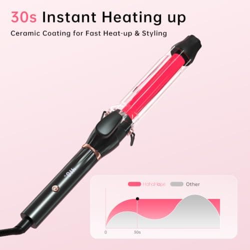 Hahahope Professional 1 1/2 Inch Curling Iron with Clamp - Large Barrel Curling Wand for Long Hair, Global Voltage, 7 Adjustable Heat Settings, Lightweight Design - Thumbnail 5