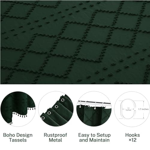 Siiluminisoy Dark Green Boho Shower Curtain Woven Fabric Cute Shower Curtain, 72 x 72 Tufted Chevron Textured Striped Modern Farmhouse Minimalist Cloth Shower Curtains for Bathroom - Thumbnail 6