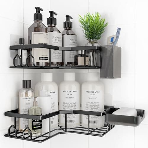 QHMCHLDZ Adhesive Shower Caddy, 4 Pack Corner Bath Organizer, Rustproof Stainless Steel Shower Shelves with Large Capacity, No Drilling Shelves for Bathroom Storage, Home, Kitchen Décor