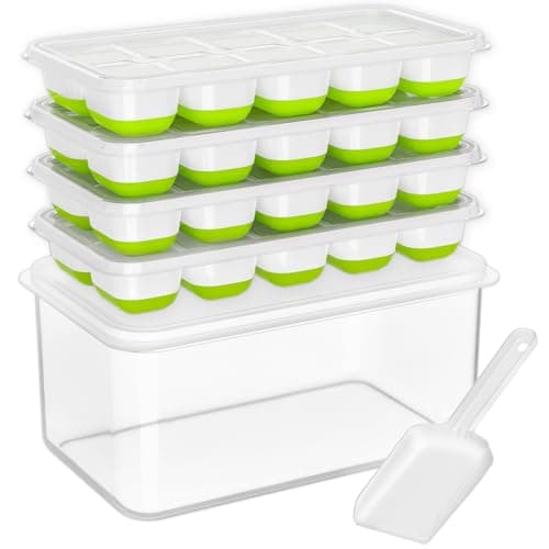 DOQAUS Ice Cube Tray with Lid and Bin - 4 Pack Silicone Ice Cube Trays for Freezer, Stackable Ice Bucket Kits with Storage Container & Scoop for Kitchen, RV, Cocktail, Coffee - Image 1