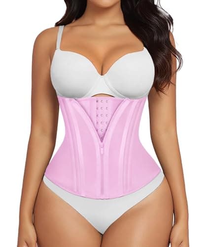 SHAPERX Waist Trainer for Women Underbust Corset Shapewear Tummy Control Workout Waist Cincher Body Shaper Zipper and Hooks, SZ7310-Pink-2XL - Image 1