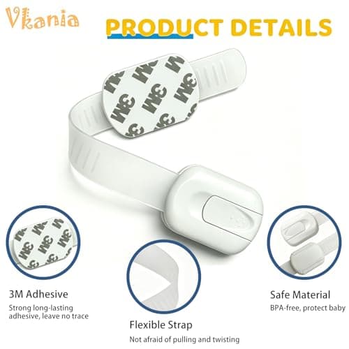 Vkania Child Proof Cabinet Locks - Cabinet Locks Baby Proofing with 3M Adhesives for Refrigerator, Oven, Cupboards, Toilet Seat - Adjustable,Easy Installation,No Drilling (4 Pack) - Thumbnail 3