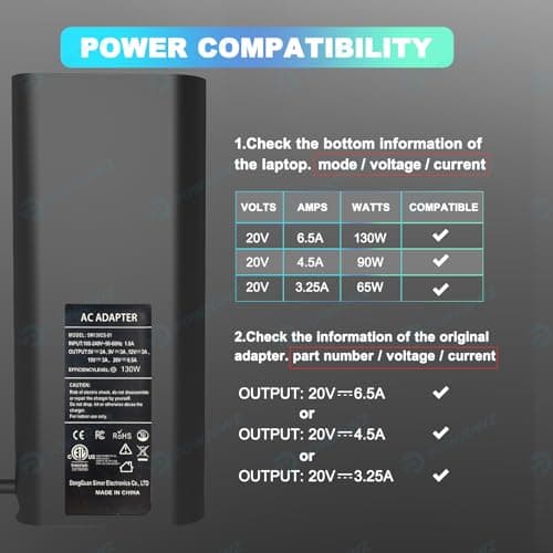 130W USB Type C Laptop Charger Compatible with Dell XPS 15 17 9500 9510 9520 9530 9700 9710 9720 2in1,Precision 5550 5560 5530 5570 5470 5480 5760,Latitude 5431 5531 AC Adapter Computer Power Cord - Thumbnail 3