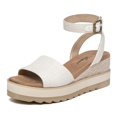 Athlfit Women's Open Toe Buckle Ankle Strap Summer Casual Espadrille Platform Wedge Sandals, Beige, Size 11, AD00442 - Image 1