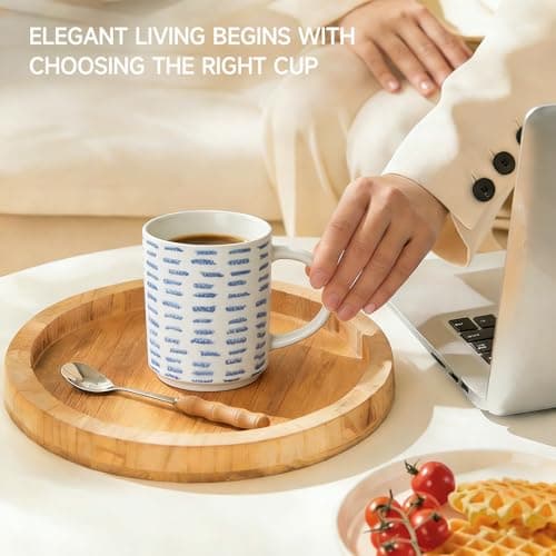 ALOFMO Coffee Mugs Set of 6, 17oz Ceramic Mugs with Handpainted Blue Gray Stripe Pattern, Modern Stackable Coffee Cups, Dishwasher and Microwave Safe Mugs for Home & Office - Thumbnail 4