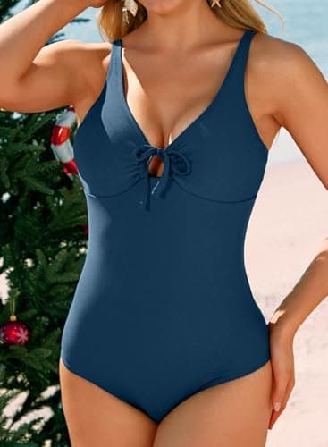 Aleumdr One Piece Swimsuit for Women Tummy Control Push Up V Neck Cutout Bathing Suit Sexy High Cut Swimwear Sail Blue Small - Thumbnail 2