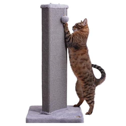 Sopapets Cat Scratching Post 32.7 Inches with Natural Sisal Rope, Sturdy Cat Scratcher for Indoor Cats & Kittens, Hanging Toy Ball, Gray - Image 1