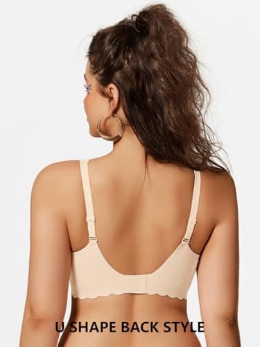 COCOMARTS Jelly Bras for Women No Underwire Scalloped Push Up Seamless Full Coverage Plunge Bralettes Wireless Tshirt Bras Nude X-Large - Thumbnail 4