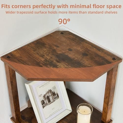 YUFAM 5-Tier Corner Shelf with Sturdy 5-Leg Base, 52in Tall Narrow Bookcase for Small Spaces, Wooden Plant Display Shelf, Thin Bookshelf for Living Room, Bedroom, Office, Brown - Thumbnail 5