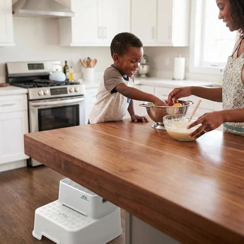 2-Step Kids Step Stool with Educational Design, Anti-Slip Bathroom Stool for Toddlers, Potty Training Helper, Safety Kitchen Standing Tower for Little Boys & Girls, Non-Slip Wide Base, White - Thumbnail 4