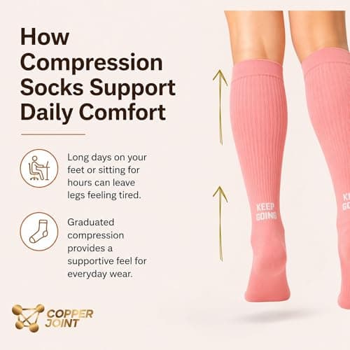 CopperJoint Copper Compression Socks for Women, Knee High Compression for Circulation, Socks for Nurses, Running, Travel & Everyday Use, Ideal Gifts for Women & Maternity- 2 Pairs in a Pack - Large - Thumbnail 4