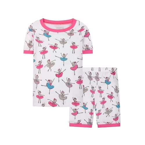 Joyond Girls Summer Cotton Pajamas 4 Piece Snug-Fit Sleepwear for Toddler Clothes Kids Short Sleeves Kids Girl Pjs Sleepwear Pants Set (Size 4) - Thumbnail 2