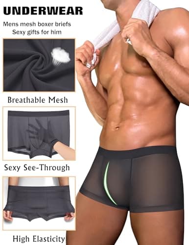 Avidlove Mens Underwear Trunk Breathable Mesh Boxer Briefs Sexy Lingerie Boxer Shorts for Men Grey M - Thumbnail 4