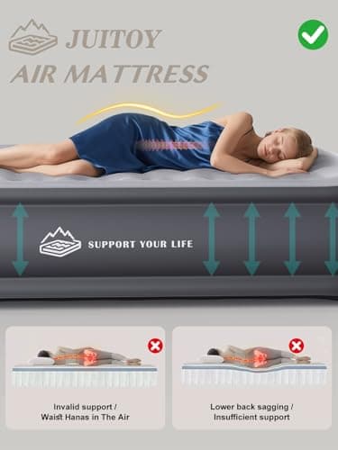 JUITOY Queen Air Mattress with Built in Pump, 18" Upgraded One-Touch Inflatable Airbed for Home, Camping Guests, Portable Blow Up Mattress, 770lbs Capacity - Thumbnail 4