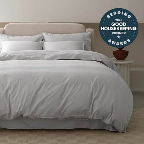 Double Stitch 100% Organic Cotton Duvet Cover - Soft 3 Piece Bedding Set Queen Size, 300 TC Luxury Hotel Sateen Weave, GOTS Certified Long Staple Cotton, Made in India, Winter Sky - Thumbnail 2