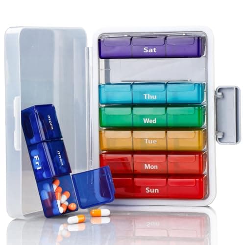Weekly Pill Organizer 3 Times a Day, Pill Cases Organizers 7 Day, Medicine Pill Organizer by Time, Daily Pill Box AM/PM/Night, Travel Pill Case for Medication, Vitamins, Fish Oil and Supplements - Image 1