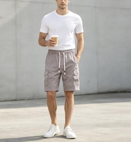 Msmsse Men's Hiking Cotton Cargo Shorts Summer Workout Casual Shorts with Multi Pockets LavenderBlush US 42 - Thumbnail 5