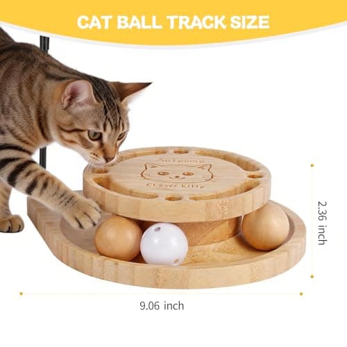 Autyomo Interactive Cat Toy for Indoor Cats - Cat Wand & Track Ball, 15 Replacement Heads, 2 Wooden Balls & 1 Bell Ball, Anti-Slip Base, Easy Assembly Cat Teaser for Kittens & Adult Cats - Thumbnail 3