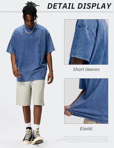 Arssm Men Oversized T Shirts Vintage Tee Loose Fit Short Sleeve Casual Streetwear Baggy Washed Unisex Tops(Blue-S) - Thumbnail 4