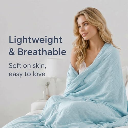 Fuzzysense Cooling Comforter Queen Size – Q-Max 0.4 Seersucker Reversible Cooling Blanket, Lightweight Breathable Summer Quilt for Hot Sleepers & Night Sweats, Ice Blue - Thumbnail 2