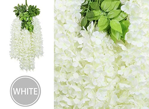 U'Artlines 24 Pack (Total 86.4 Feet) Artificial Fake Wisteria Vine Rattan Hanging Garland Silk Flowers String Home Party Wedding Decor (24, White) - Thumbnail 3