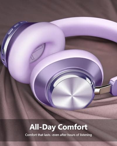 Wentronic Y03 Bluetooth Headphones Wireless Active Noise Cancelling Over Ear Headphones 48 Hours Playtime High Sound Quality 6 EQ Music Mode Headphones with Soft Ear Cushion - Purple - Thumbnail 3