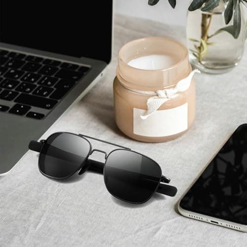 SUNGAIT Men's Military Style Polarized Pilot Aviator Sunglasses - Bayonet Temples (Gunmetal Frame/Gray Lens, 55) A285QKHU - Thumbnail 2